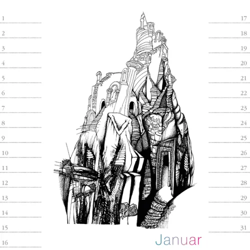 Stadler Kalender Immerwährender Kalender-Virtuelle Architektur - zum Ausmalen. Immerwährender Geburtstags- und Tischkalender