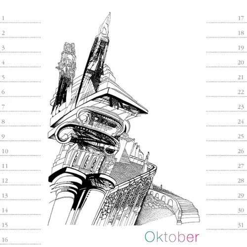 Stadler Kalender Immerwährender Kalender-Virtuelle Architektur - zum Ausmalen. Immerwährender Geburtstags- und Tischkalender