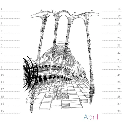 Stadler Kalender Immerwährender Kalender-Virtuelle Architektur - zum Ausmalen. Immerwährender Geburtstags- und Tischkalender