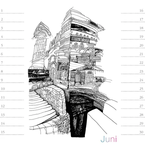 Stadler Kalender Immerwährender Kalender-Virtuelle Architektur - zum Ausmalen. Immerwährender Geburtstags- und Tischkalender