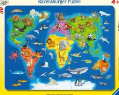 Weltkarte mit Tieren. Rahmenpuzzle 30 Teile*Ravensburger Spieleverlag Online