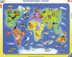 Weltkarte mit Tieren. Rahmenpuzzle 30 Teile*Ravensburger Spieleverlag Online