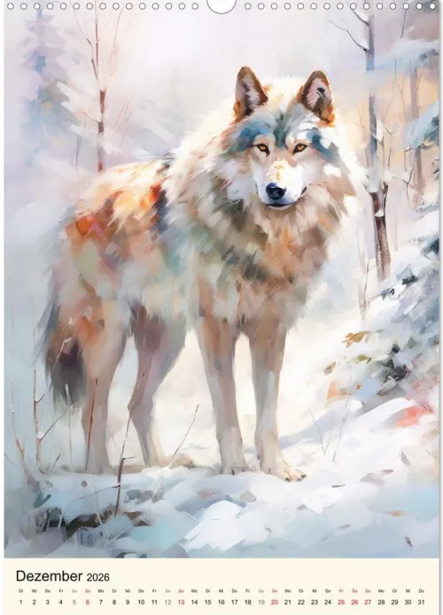 Calvendo Wandkalender-Wölfe. Zarte Aquarelle von beeindruckenden Tieren (Wandkalender 2026 DIN A3 hoch), Monatskalender