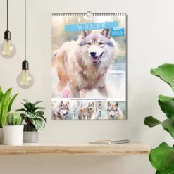 Calvendo Wandkalender-Wölfe. Zarte Aquarelle von beeindruckenden Tieren (Wandkalender 2026 DIN A3 hoch), Monatskalender