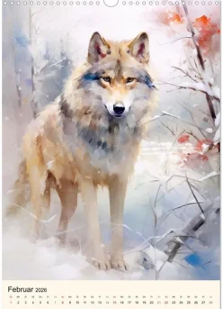 Calvendo Wandkalender-Wölfe. Zarte Aquarelle von beeindruckenden Tieren (Wandkalender 2026 DIN A3 hoch), Monatskalender