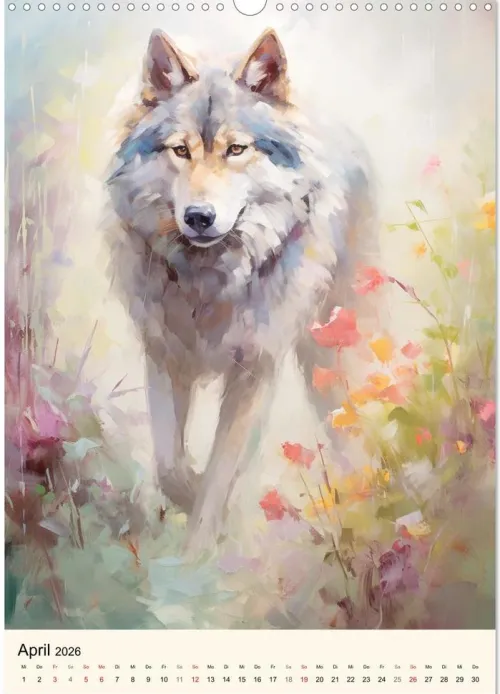Calvendo Wandkalender-Wölfe. Zarte Aquarelle von beeindruckenden Tieren (Wandkalender 2026 DIN A3 hoch), Monatskalender