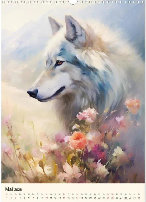 Calvendo Wandkalender-Wölfe. Zarte Aquarelle von beeindruckenden Tieren (Wandkalender 2026 DIN A3 hoch), Monatskalender