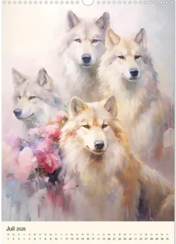 Calvendo Wandkalender-Wölfe. Zarte Aquarelle von beeindruckenden Tieren (Wandkalender 2026 DIN A3 hoch), Monatskalender