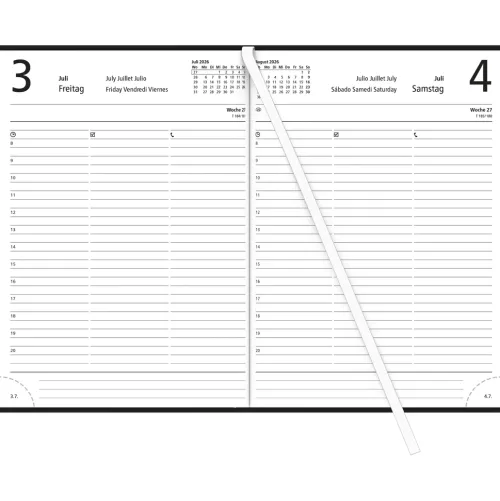 teNeues Calendars & Stationery GmbH & Co. KG Buchkalender*Zettler Buchkalender 1T/1S schwarz 2026 - Timer 15 × 21 cm, 1 Tag pro Seite, wattierter Kunststoffeinband, FSC-zertifiziert