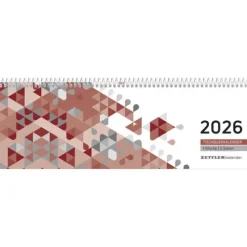 Zettler Tischquerkalender 1W/2S Rot 2026 - Bürokalender 30x10 cm, Wochenkalender mit 1 Woche auf 2 Seiten, 3-sprachigem Kalendarium, Spiralbindung & Stundeneinteilung 7-19 Uhr*teNeues Calendars & Stationery GmbH & Co. KG