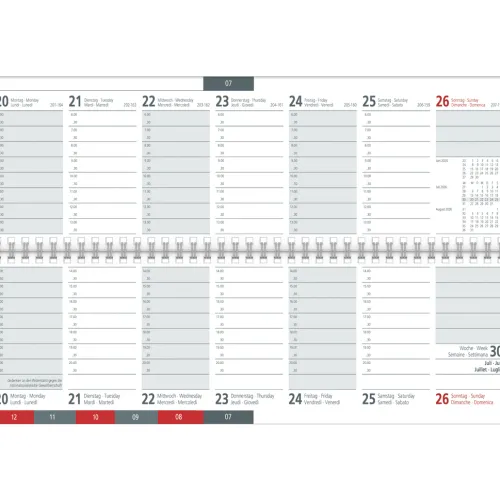 teNeues Calendars & Stationery GmbH & Co. KG Wochenkalender-Zettler Tischquerkalender 1W/2S Register 2026 - Wochenkalender 32 × 11 cm, 1 Woche auf 2 Seiten mit Monatsregisterschnitt & Halbstundeneinteilung 6-21 Uhr, FSC-zertifiziert